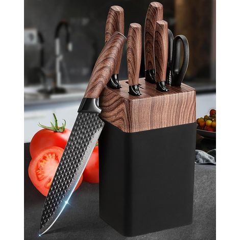 Couteaux de cuisine, set de 7 couteaux de cuisine tranchants avec porte - couteaux, lame en acier inoxydable de haute qualité avec poignée ergonomique, set de couteaux de cuisine pour la maison (non e (1/5)