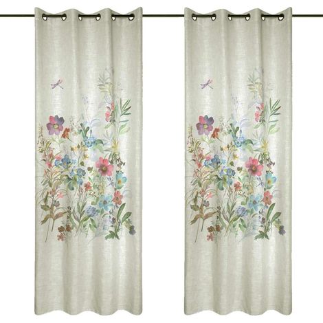 Homemaison – Panneau de rideau à œillets Magnolia 260 x 140 cm – Tissu 100% polyester – Motif floral numérique – 8 œillets modernes (1/3)