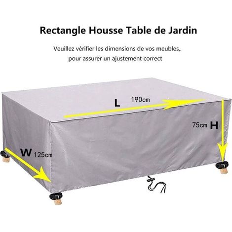 Housse Salon de Jardin 190x125x75cm Oxford Argent Housse Table de Jardin Protection Bache Table de Jardin Mobilier Extérieur Imperméable Coupe-Vent Anti-UV Résistant Au Froid (1/4)