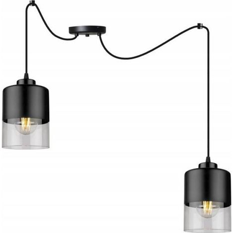 Lampe Suspendue - Abat-jour Spider en Métal et Verre - 2 Sources Lumineuses E27 - Hauteur Réglable Jusqu'à 200 cm - Pour Salon Salle À Manger Cuisine (1/4)