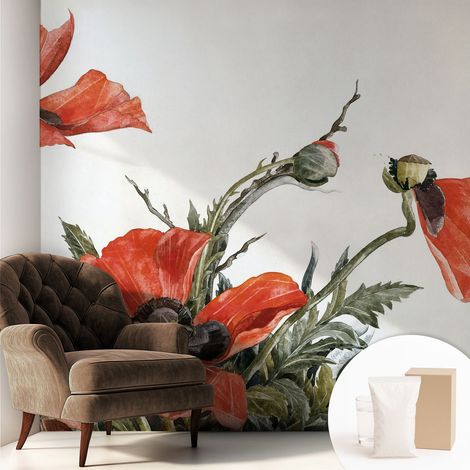 Papier peint décoratif avec colle pour salon, chambre à coucher et bureau – Design moderne et facile à poser Coquelicots rouges 250x250 cm (1/5)