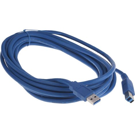Câble USB RS PRO, USB B mâle vers USB-A mâle, Bleu, 5m ( Prix pour 1 ) (1/3)