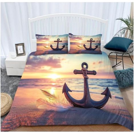 Housse de Couette 90x190 cm Plage Parure de lit en Polyester avec Fermeture Éclair Doux et Durable,2 Taies d'oreiller - FM6 (1/4)