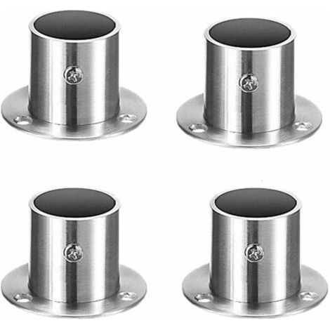 4 Pieces Curtain Rod Bracket, Round Closet Tube Brackets Stainless Steel Curtain Hanger Wall Rail Bracket Closet Pole Sockets (1/4)