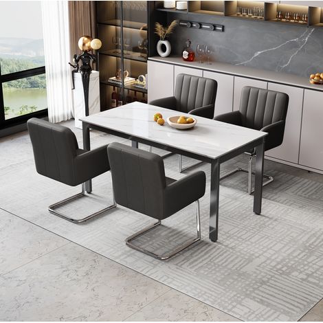 Set di 4 sedie da pranzo nere in similpelle e metallo HAVRYA (1/5)