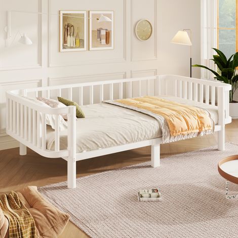 DESMIU Lit Banquette 90 × 200 cm en Métal, Cadre Bas et Lattes en Acier, Sans Matelas, Blanc pour Chambre (1/5)