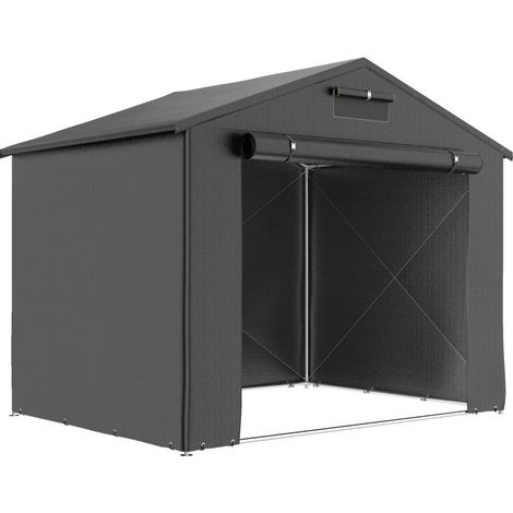 Abri de garage étanche 2,5 x 1,8 m avec porte zippée enroulable et fenêtre d'aération, gris foncé