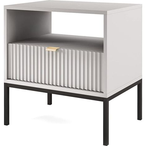 Comodino: 1 cassetto, Grigio, Nero, 54 x 56 x 39 cm, maniglie dorate (1/5)