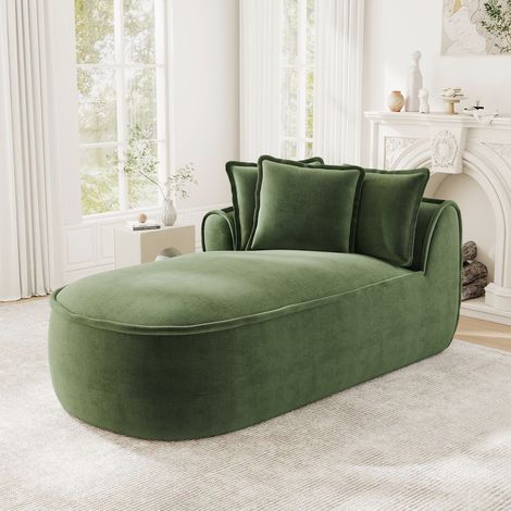 Canapé Manchester avec méridienne gauche et coussins en chenille verte (1/5)