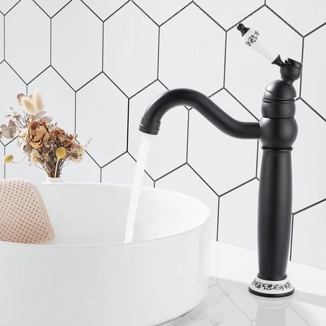 Robinet Lavabo à Grande Hauteur,Robinet Rétro Haut avec Poignée en Céramique,Robinet Salle Bain pivoter à 360 °,Robinets Mitigeur avec Tuyaux (1/5)