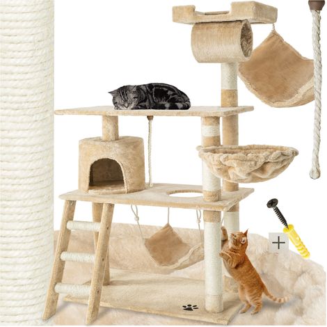 Arbre à chat panneau de fibres griffoir sisal 141cm sécurité beige (1/8)