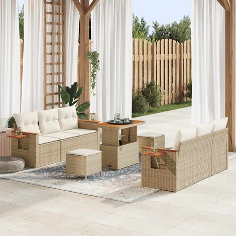 vidaXL Gartensofa-set 9 pcs Beige Poly-Rattan (1/5)