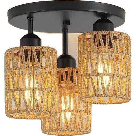 Plafonnier, Design en Rotin, Installation Facile, Lampe de plafond, Pas d'ampoule (1/2)
