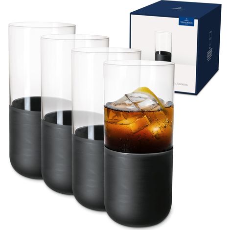 Ensemble De Verres À Long Drink, 4 Pièces, Cristallin Avec Fond Noir Mat, Contenance 300 Ml (1/5)