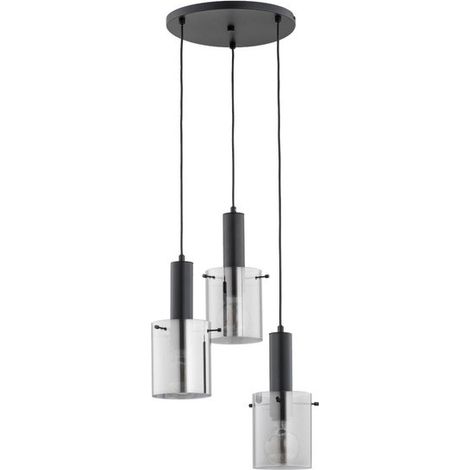 Alfa CELIA Round Triple Pendant Ceiling Lamp 38cm, Black Metal with Chrome Accents, 3x E27 Sockets Max 15W, 85cm Drop, Modern Dimmable Hanging Light for Living Rooms
