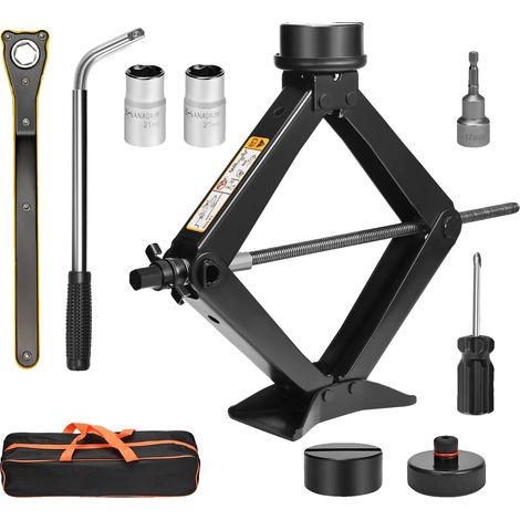 Kit de cric à ciseaux, capacité de 3 tonnes, comprend un adaptateur de perceuse électrique, noir (1/2)