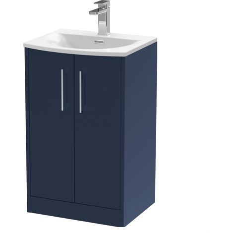 Winshill Contemporary 2 Door Floor Standing Vanity Unit with Curved Basin, Dark Blue, 500mm (1/4)