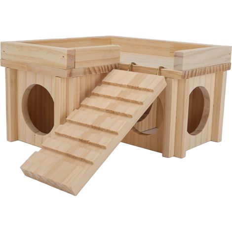 Maison de Hamster multi-pièces, cachette en bois, Tunnel, jouet, petite cabane pour animaux de compagnie avec échelle pour ours doré (1/5)
