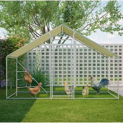 Enclos pour poules 303x200x200 cm en métal blanc, facile à monter pour jardin FloraGrace (1/5)