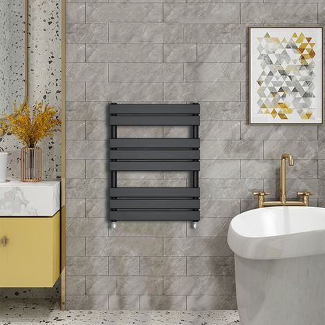 WarmeHaus Minimalist Heated Towel Rail Radiator Bathroom Flat Panel Black 800 x 600mm