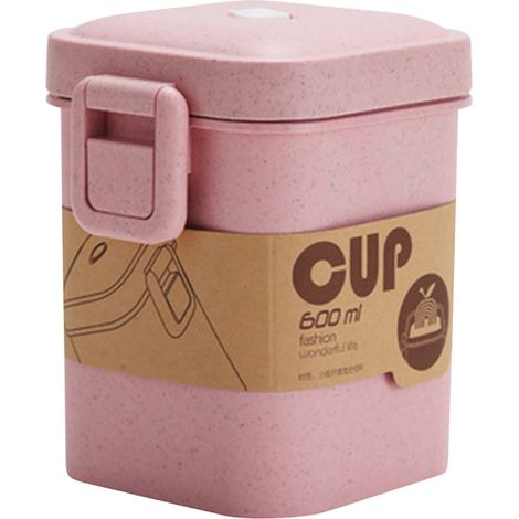 Tasse À Céréales En Fibre De Paille De Blé - 600 Ml - Hermetique Avec Couvercle - Compatible Micro-ondes - Pour Petit-Déjeuner Et Boissons (1/2)