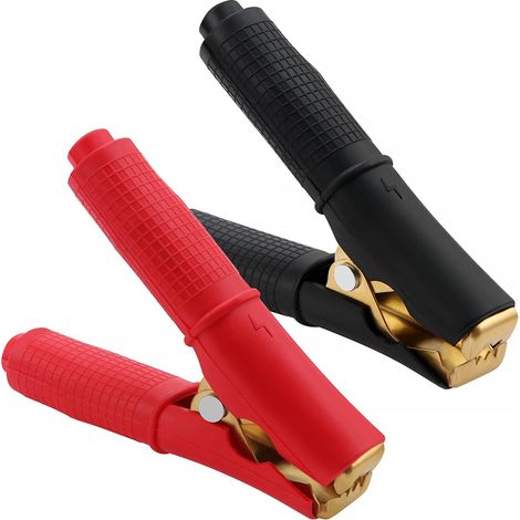 2 Pièces 100A Pinces Crocodiles de Batterie, Pince Voiture Batterie en Cuivre, Pince Demarrage Voiture, pour Chargeurs De Batteries De Voiture (90mm, Rouge + Noir) (1/5)