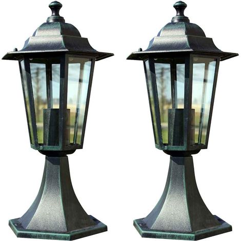 vidaXL Lampioni da Giardino 2 pz Verde Scuro/Nero in Alluminio