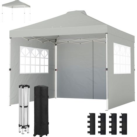 Pavillon 3x3 m étanche réglable pliable 3 panneaux latéraux ventilation fenêtre protection UV 50+ gris clair