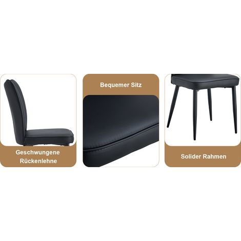 Ensemble table ronde 100 cm avec plateau MDF effet bois, 2 chaises en PU noir pour salle à manger (1/5)