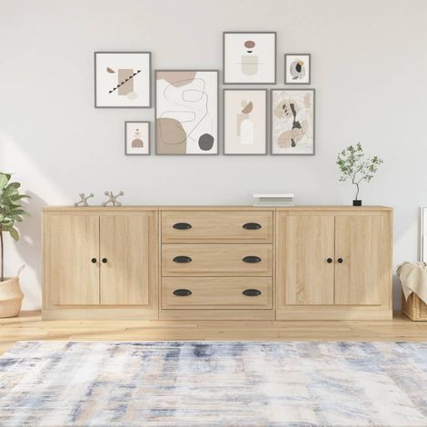 Buffets 3 pcs-Lot de 3 Meuble de rangement Chêne sonoma Bois d'ingénierie 149103 (1/5)
