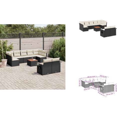 10-tlg. Garten-Sofagarnitur mit Kissen Schwarz Poly Rattan - Gartenmöbel Set - PE-Rattan Möbel - Outdoor Lounge - Esszimmergarnitur - Balkonmöbel (1/3)