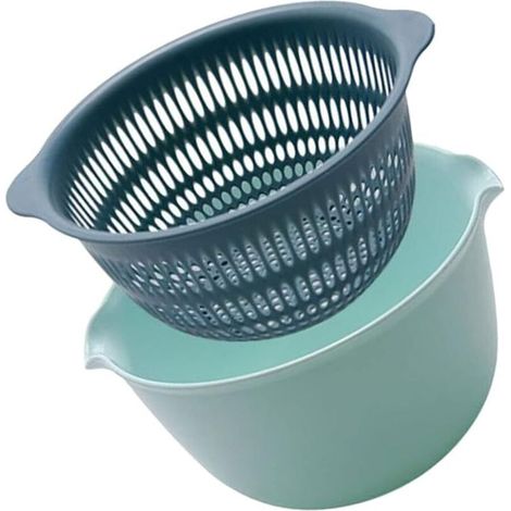 Passoire double bleu clair en plastique, bol filtrant pour fruits, légumes, pâtes et riz, accessoire de cuisine polyvalent - Crezuo