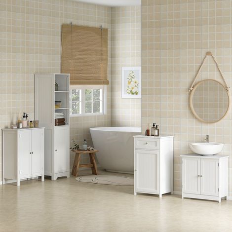 Meuble sous lavabo. Meuble de salle de bain avec 2 portes et étagère réglable. Armoire de salle de bain pour lavabo avec ou sans piédestal. Style moderne. 60x30x60 cm blanc.