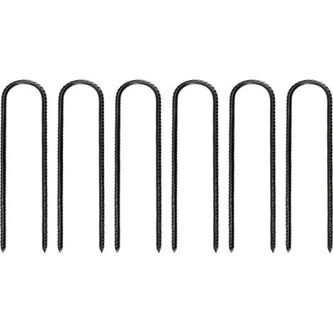 6 Piquets en Acier U en Forme de 12 Pouces Noirs pour Trampoline, Tentes, Canopées, Balançoires et Jardin - Clous de Sol Robustes (1/5)
