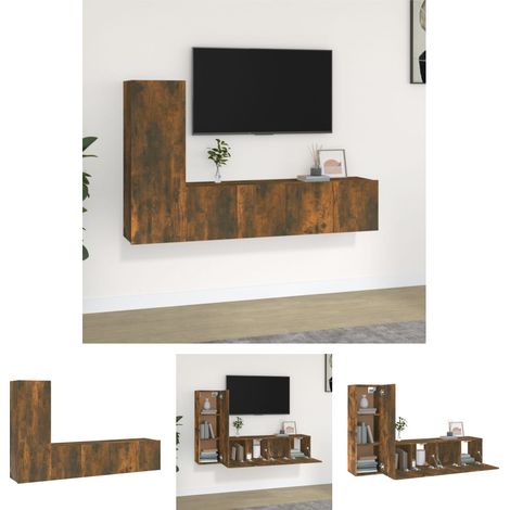 Stauraum - vidaXL 3-tlg. TV-Schrank-Set Räuchereiche Holzwerkstoff - Räuchereiche (1/5)