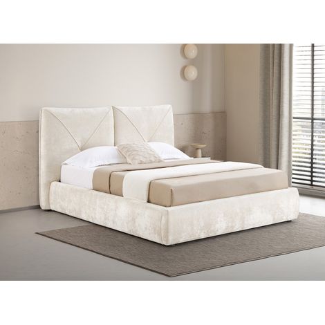 Lit coffre en tissu bouclette doux beige 140x190 cm noah (1/5)