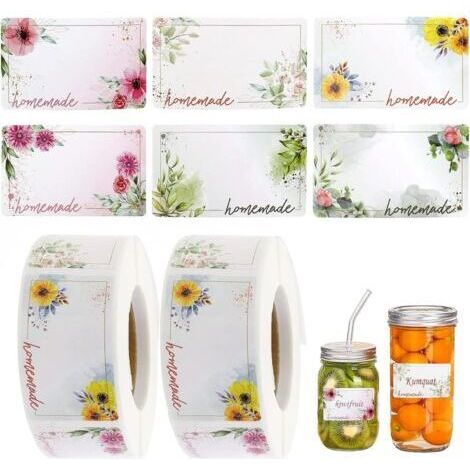 1000 pièces Etiquettes Autocollantes, Étiquettes à Confiture, Étiquette Autocollante Fleur Rectangle, Étiquettes Autocollante pour Bocaux,D'épices,Cuisson,Bouteilles Noel Mariage Anniversaire (1/5)