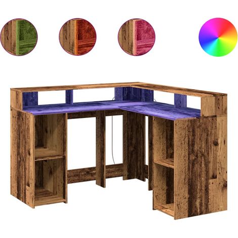 Maison Exclusive - LED-Schreibtisch Altholz-Optik 130x130x91 cm H