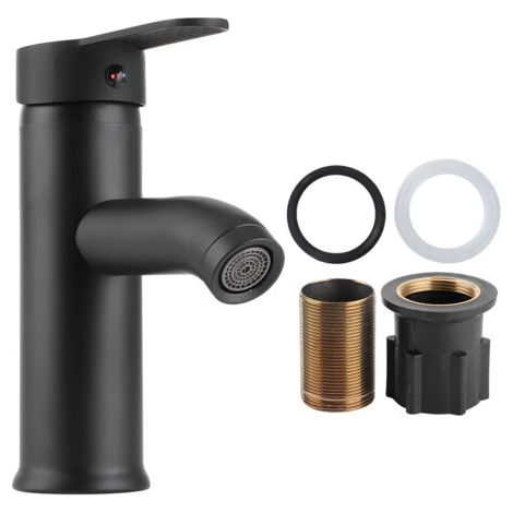 Robinet de Bec Cascade en Acier Inoxydable lavabo de Salle de Bain Robinet évier Moderne à Une poignée Robinet Commercial lavabo mitigeur d'eau Chaude et Froide Noir(Low Type) (1/5)