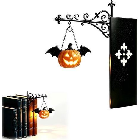 Buchstützen mit Lampe – Buchstützen aus Metall – Bibliothekslaterne – Kürbisdesign (1/5)