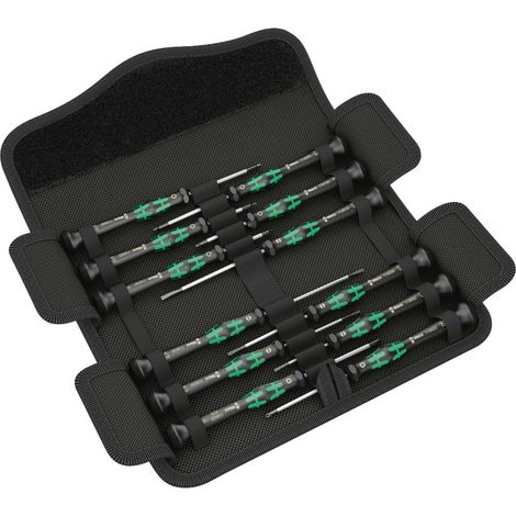 Jeu de tournevis 12 pièces pour électronique et mécanique de précision – Acier à outils – Manche composite ergonomique – Pointe Wera Black Point