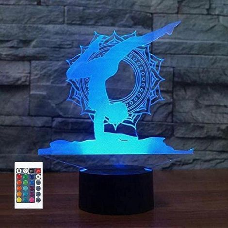 Lampe de table/bureau 3D Yoga et Gymnastique Artistique avec télécommande tactile, illusion d'optique, 7/16 couleurs changeantes, décoration intérieure, Noël (1/5)