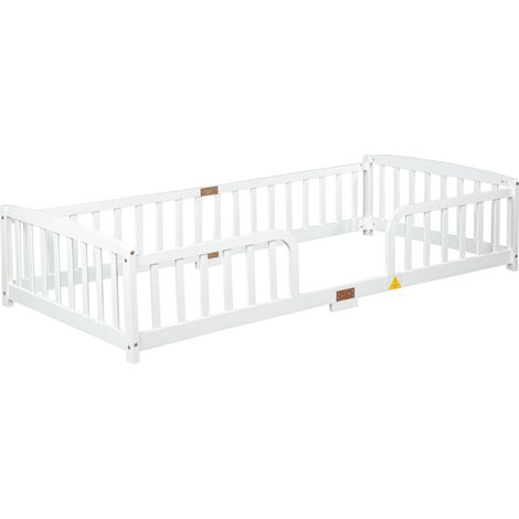 Letto a terra per bambini con sponde di sicurezza 90 x 200 cm in pino bianco (1/5)