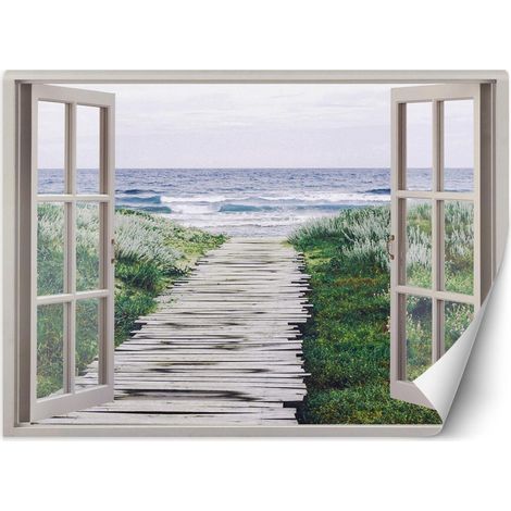 Papier peint passerelle de fenêtre sur la plage - 210 x 150 cm