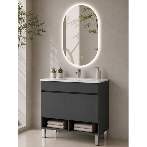 Mueble de baño con patas con lavabo extraplano ORIGENBATH NEBARI con patas y puertas sin espejo 80x40 cm grafito (1/5)
