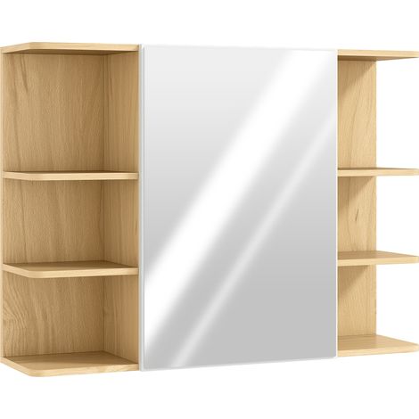Armoire murale salle de bain avec miroir, meuble rangement étagères ouvertes, 80 x 20 x 59 cm, bois naturel (1/5)