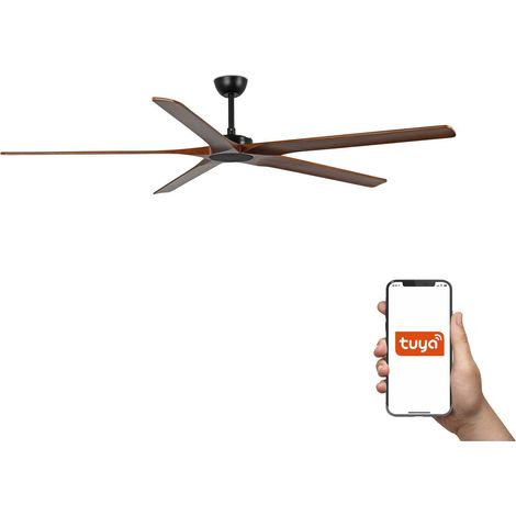 Faro Bigwood Ventilateur de plafond XL à 5 pales, noir mat, noyer, système intelligent Tuya (1/3)