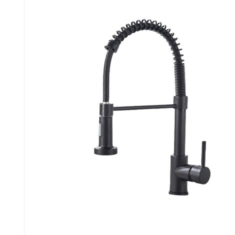 Robinet Cuisine Noir Pivotant à 360° Mitigeur Cuisine Robinet d'Évier à Arc Élevé pulvérisateur escamotable 2 Modes de Pulvérisation en (1/4)