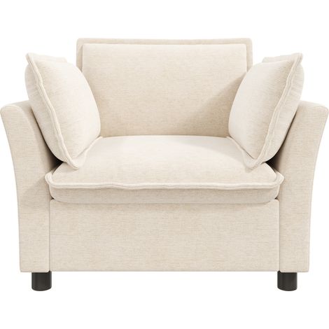 Canapé modulable 3 places avec canapé 2 places et fauteuil, assise large, coussins d'accoudoir, Chenille, Beige (1/5)