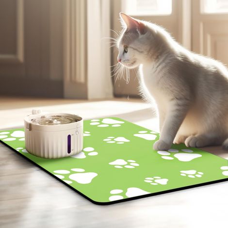 Tapis de gamelle pour chat - 50 x 35 cm - Imperméable - Antidérapant - Pour gamelle pour chat - Vert herbe (1/5)